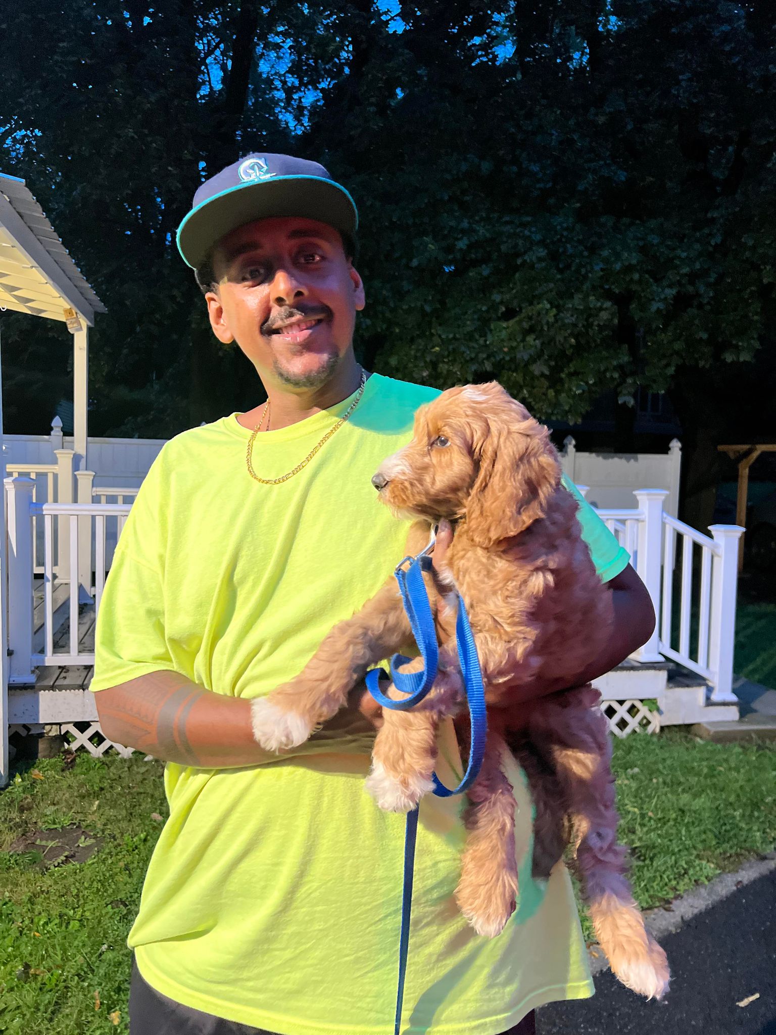 Brooks M. With his New Golden Doodle